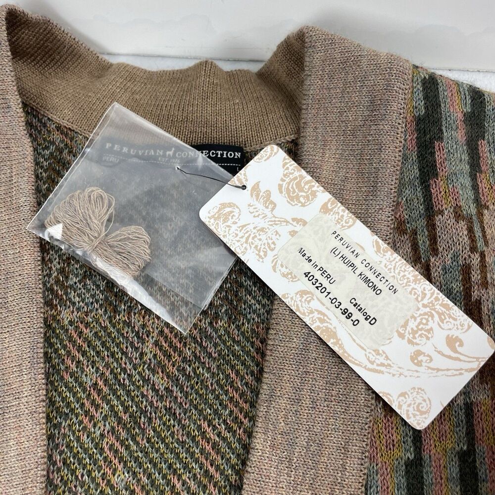 Peruvian Connection Taupe and Teal Patterned Open-Front Cardigan - Picture 5 of 13